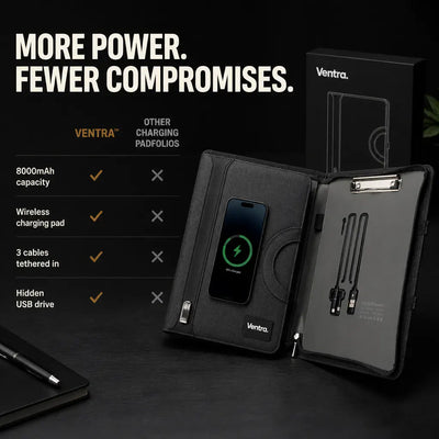 PowerFolio - Padfolio with 8000mAh Wireless Charger