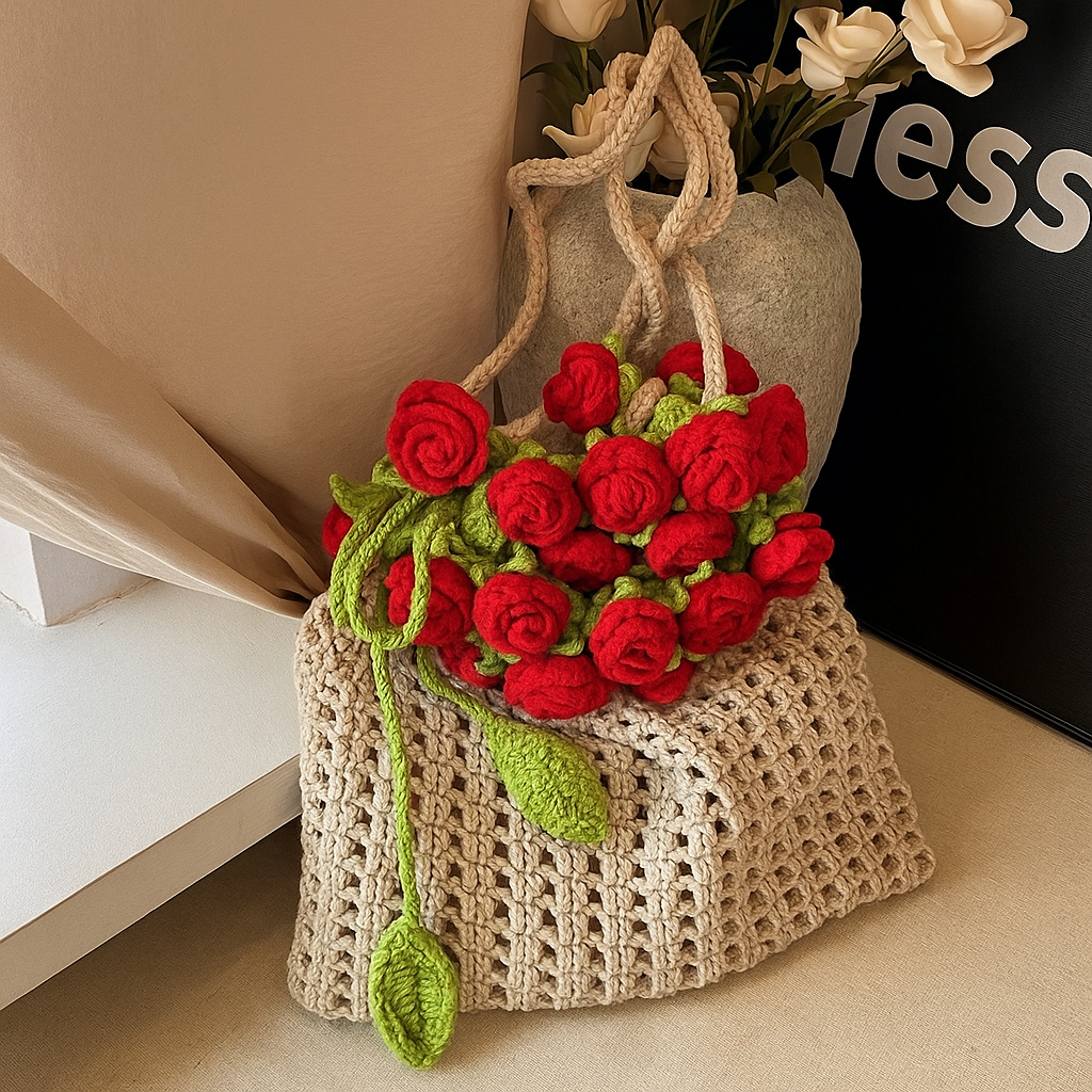Hand-Knitted Daily Rose Pouch