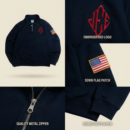 Quarter Zip Navy Blue Sweatshirt Retro