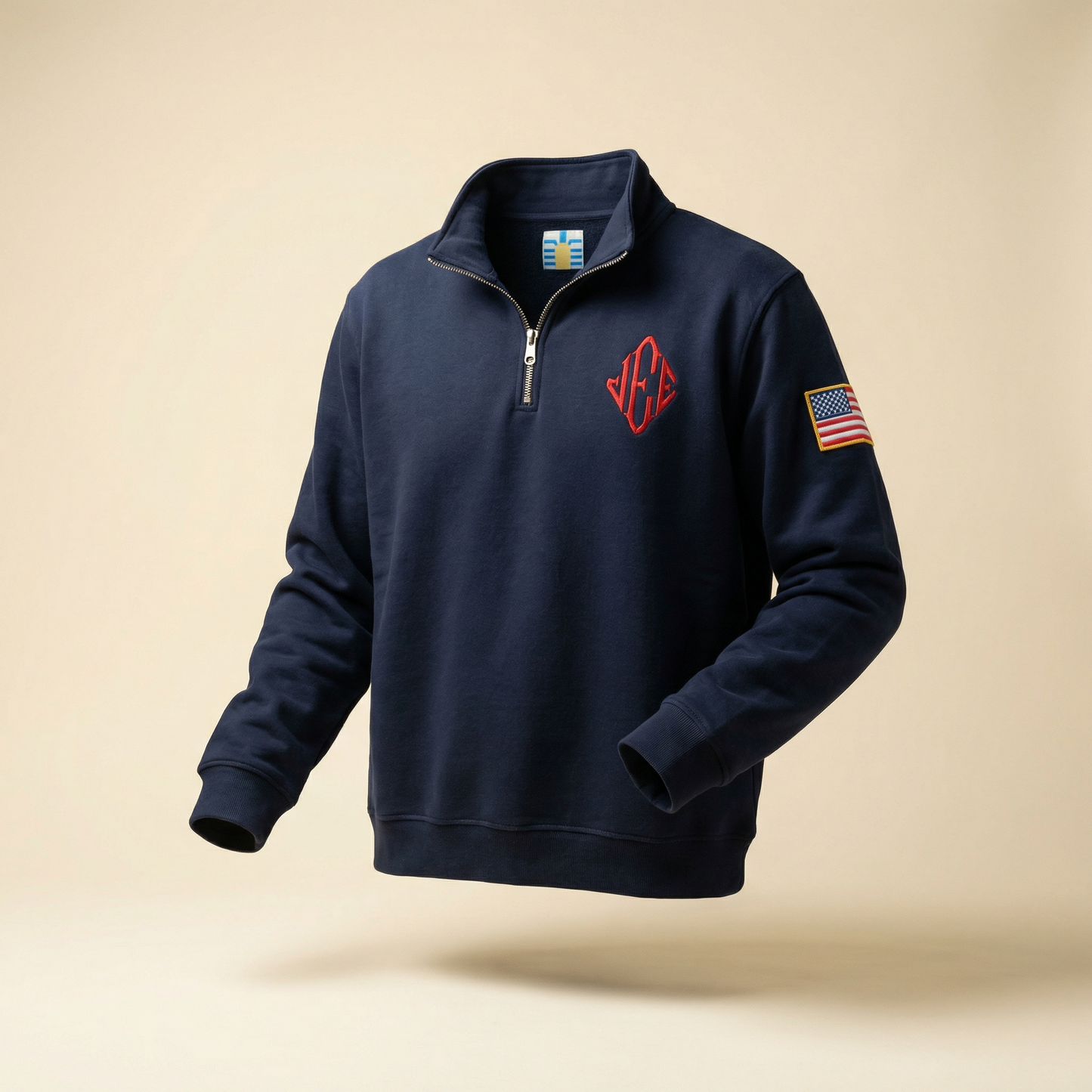 Quarter Zip Navy Blue Sweatshirt Retro