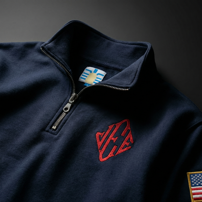Quarter Zip Navy Blue Sweatshirt Retro