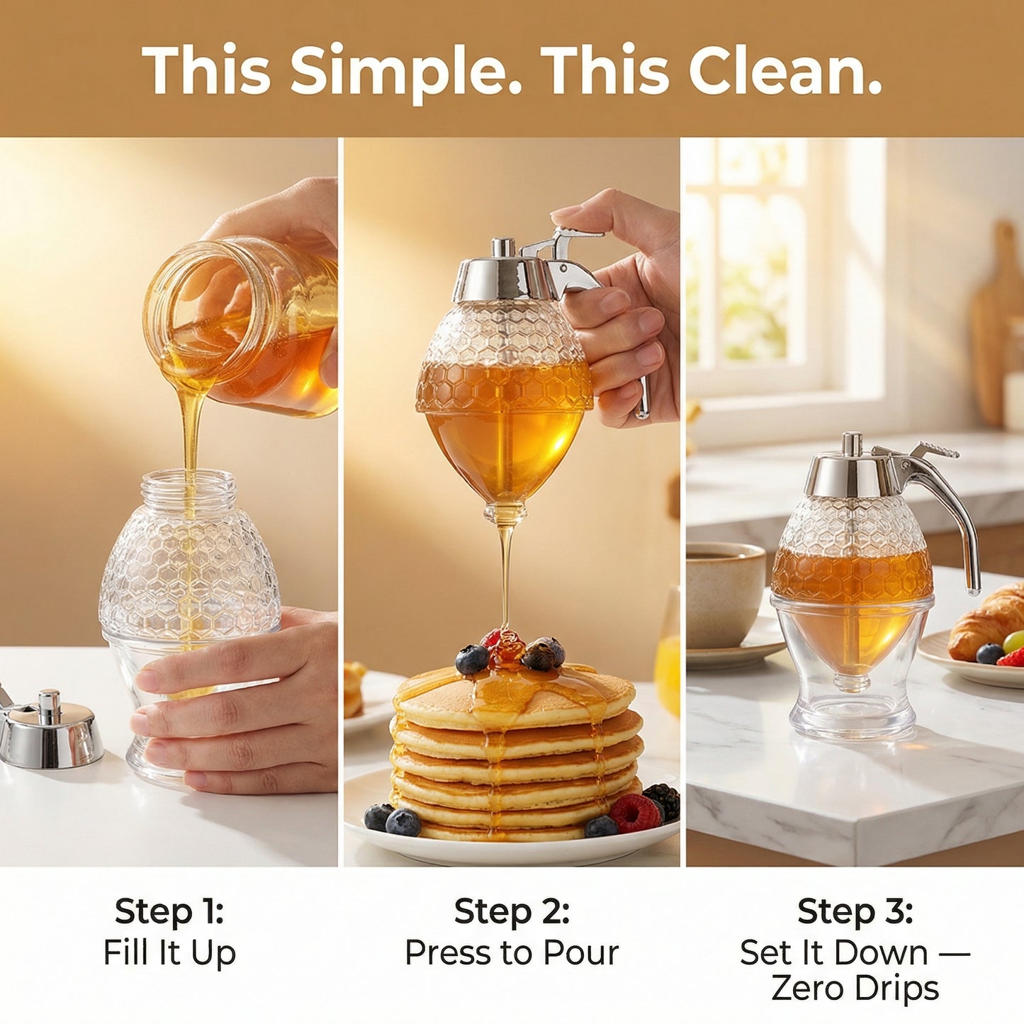 Premium Glass Honey Dispenser With Stand