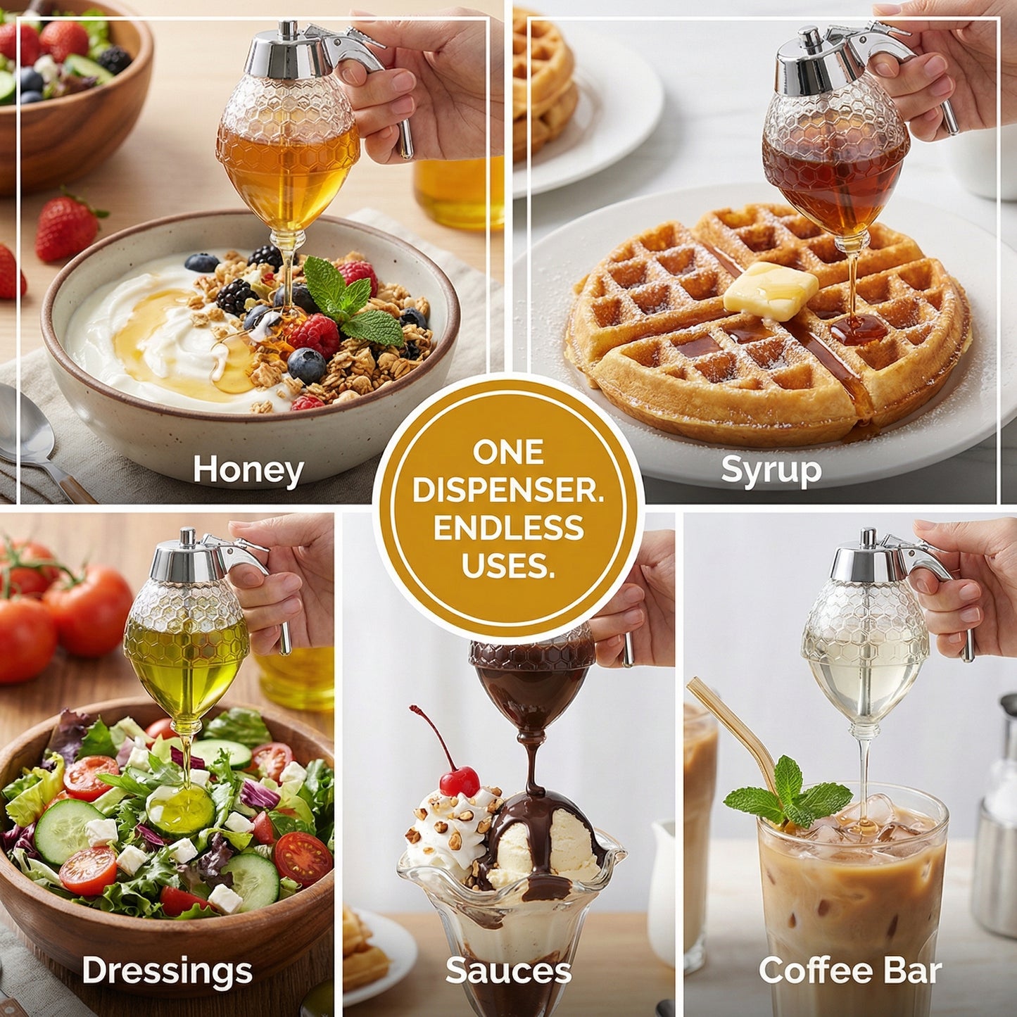 Premium Glass Honey Dispenser With Stand