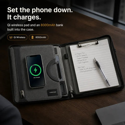 PowerFolio - Padfolio with 8000mAh Wireless Charger
