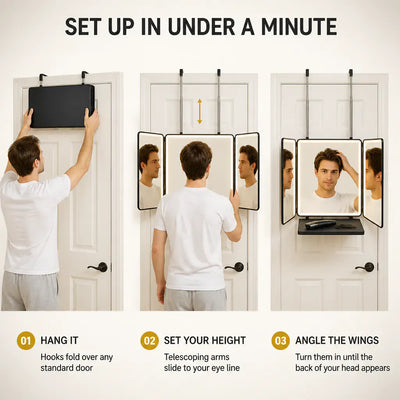 Ventra - 360° Trifold LED Mirror with Shelf