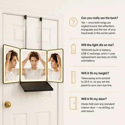 Ventra - 360° Trifold LED Mirror with Shelf